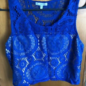 Cobalt/nude crop top